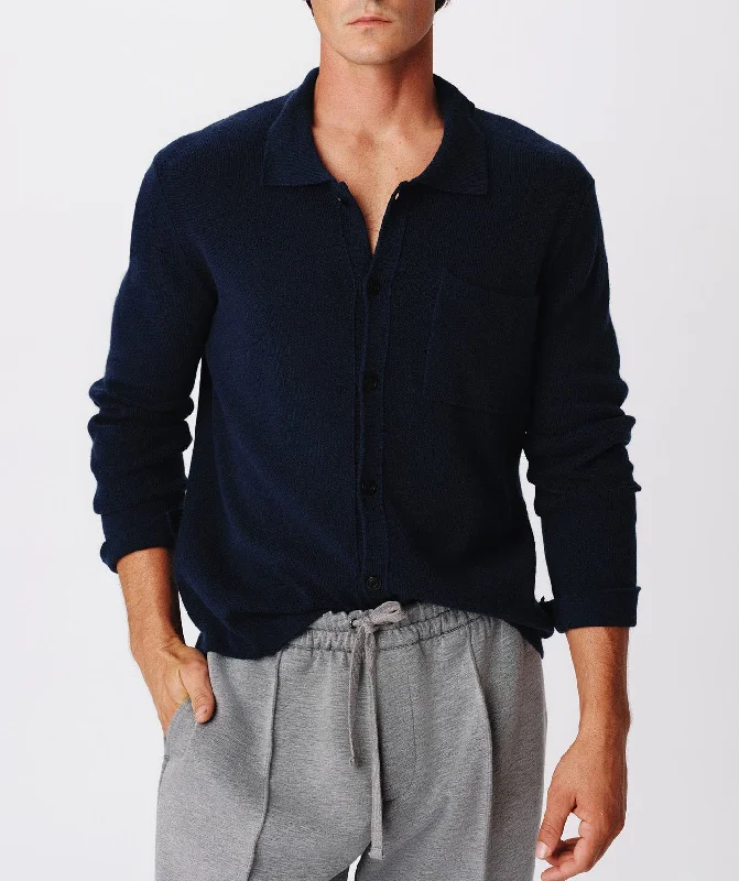 Men's short - sleeve linen t - shirts for summer beach outingsMerino Wool Cotton Cashmere Blend Cardigan Jacket - Midnight