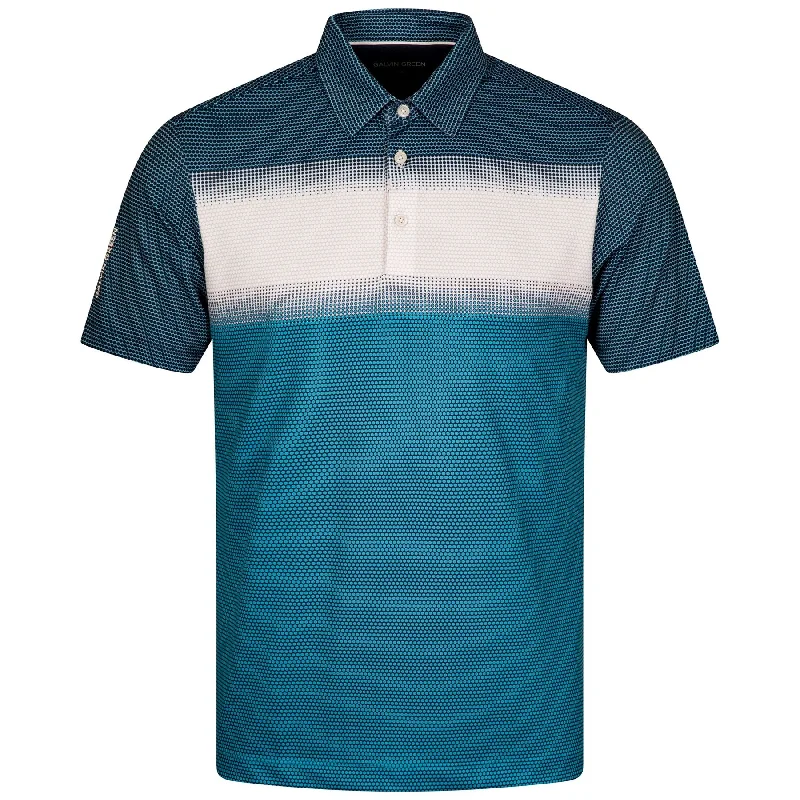 Men's vintage - inspired retro polo shirts with unique patternsMirca Ventil8+ Polo Aqua/White/Navy - SS24