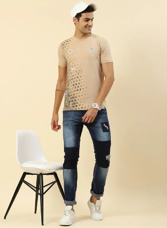 Men's v - neck muscle t - shirts for a body - building aestheticMen Beige Printed T-Shirt Men's v - neck muscle t - shirts for a body - building aestheticMen Beige Printed T-Shirt