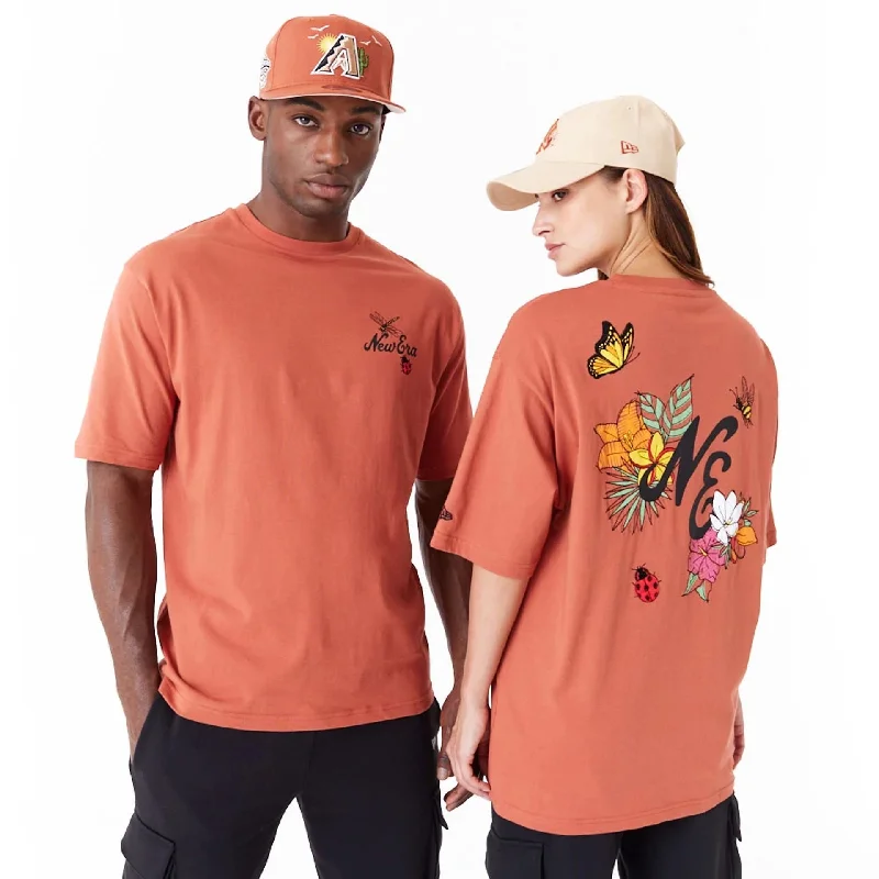 Men's organic cotton crew - neck t - shirts for everyday comfortNew Era Floral Graphic Brown Oversized T-Shirt Men's organic cotton crew - neck t - shirts for everyday comfortNew Era Floral Graphic Brown Oversized T-Shirt