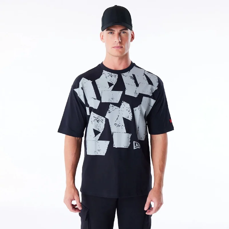 Men's ribbed t - shirts with a textured finish for added styleNew Era Font Graphic Black Oversized T-Shirt Men's ribbed t - shirts with a textured finish for added styleNew Era Font Graphic Black Oversized T-Shirt