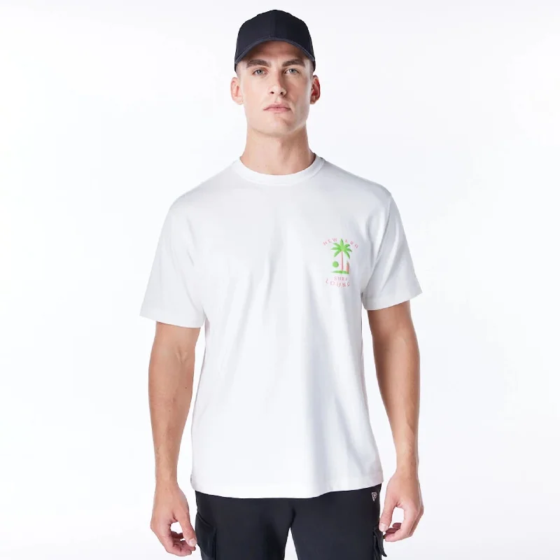 Men's slim - fit graphic t - shirts with vintage rock band printsNew Era Korea Surf Lounge White T-Shirt Men's slim - fit graphic t - shirts with vintage rock band printsNew Era Korea Surf Lounge White T-Shirt