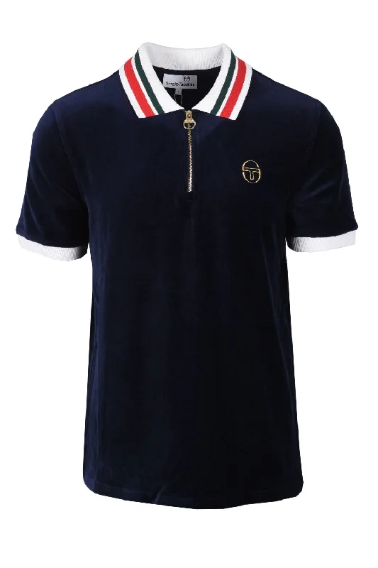 Men's antimicrobial polo shirts for odor - free daily wearSergio Tacchini Men's SS Mahony Velour Polo Shirt Maritime Blue