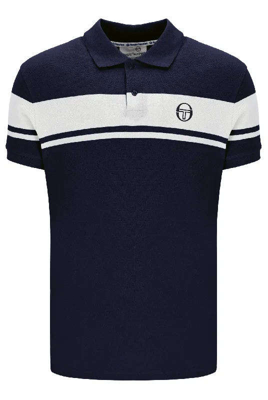Men's jacquard woven polo shirts with intricate designsSergio Tacchini Men's SS Young Line Polo Shirt Maritime Blue Men's jacquard woven polo shirts with intricate designsSergio Tacchini Men's SS Young Line Polo Shirt Maritime Blue