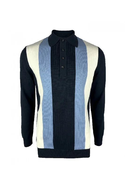 Men's jacquard woven polo shirts with intricate designsSka & Soul Men's SS2557 'Best' Panel Fine Gauge Polo Shirt Navy Men's jacquard woven polo shirts with intricate designsSka & Soul Men's SS2557 'Best' Panel Fine Gauge Polo Shirt Navy