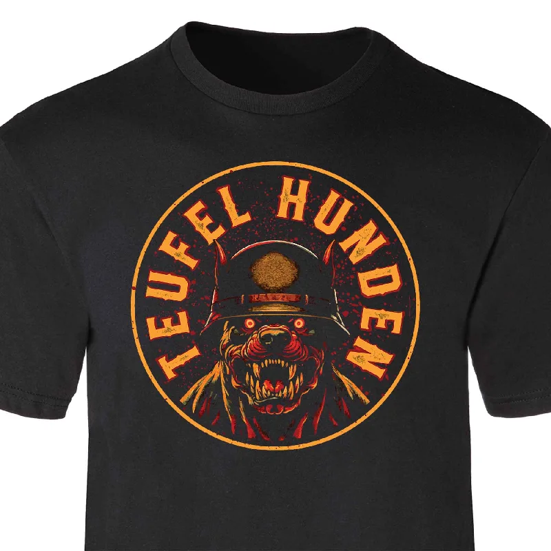 Men's button - front t - shirts with a unique artistic printTeufel Hunden Devil Dog T-Shirt