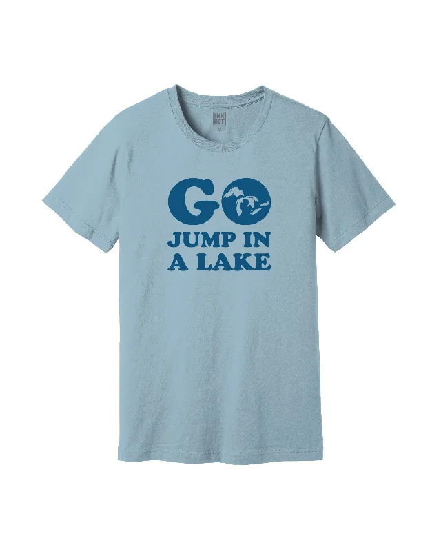 Men's v - neck muscle t - shirts for a body - building aestheticThe Great Lakes State - Go Jump In A Lake T-Shirt - Light Blue Men's v - neck muscle t - shirts for a body - building aestheticThe Great Lakes State - Go Jump In A Lake T-Shirt - Light Blue