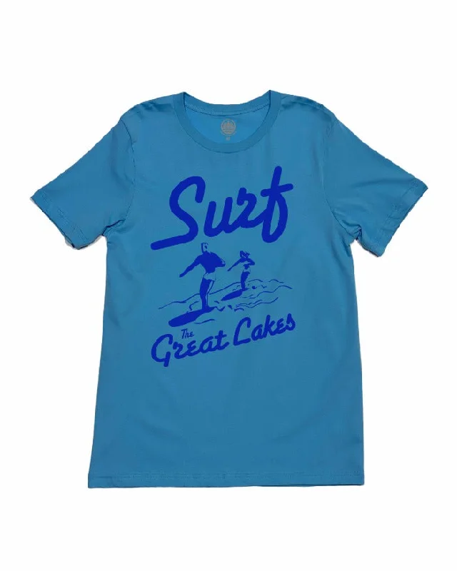 Men's distressed denim - look t - shirts with a rugged appealThe Great Lakes State SURF THE Great Lakes T-Shirt - Lake Blue Men's distressed denim - look t - shirts with a rugged appealThe Great Lakes State SURF THE Great Lakes T-Shirt - Lake Blue