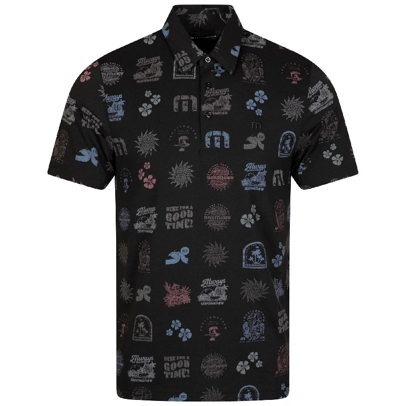 Men's jacquard woven polo shirts with intricate designsTourist Season Polo Black - SS24