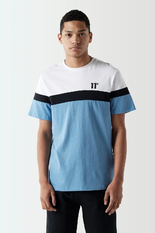 Men's button - front t - shirts with a unique artistic printTriple Panel T-Shirt - Shadow Blue / White / Black Men's button - front t - shirts with a unique artistic printTriple Panel T-Shirt - Shadow Blue / White / Black