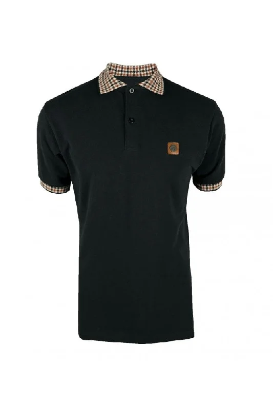Men's UV - protected polo shirts for outdoor gardeningTrojan Records Men's TR8865 SS Gingham Check Trim Pique Polo Shirt Black