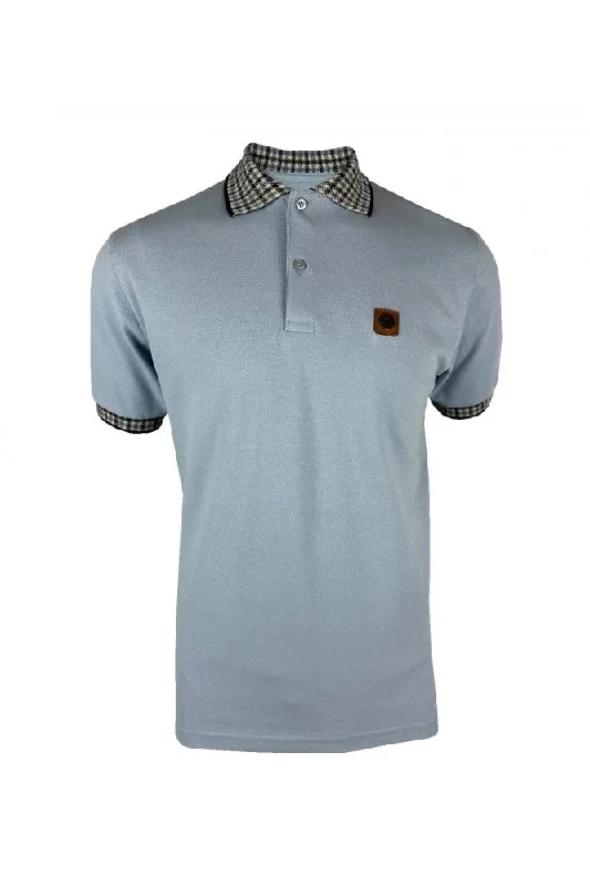 Men's lightweight performance polo shirts for tennis matchesTrojan Records Men's TR8865 SS Gingham Check Trim Pique Polo Shirt Sky Blue Men's lightweight performance polo shirts for tennis matchesTrojan Records Men's TR8865 SS Gingham Check Trim Pique Polo Shirt Sky Blue