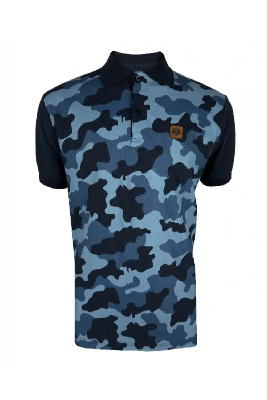 Men's reversible polo shirts with two different looksTrojan Records Men's TR8873 SS Camo Panel Pique Polo Shirt Navy Blue