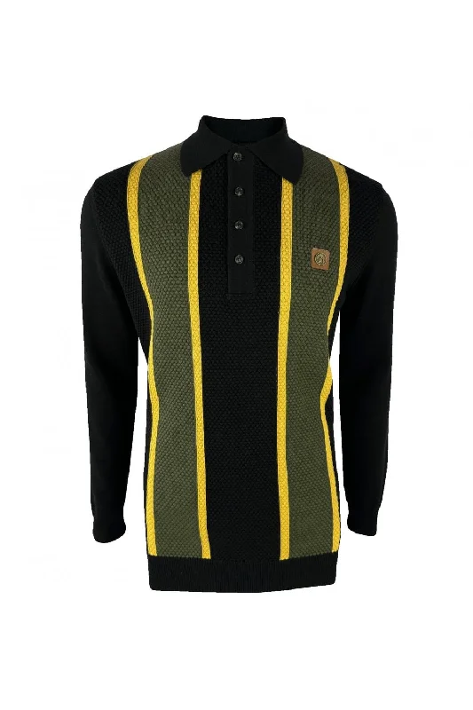 Men's slim fit short sleeve polo shirts with contrast collarsTrojan Records Men's TR8918 LS Textured Stripe Panel Polo Shirt Black Men's slim fit short sleeve polo shirts with contrast collarsTrojan Records Men's TR8918 LS Textured Stripe Panel Polo Shirt Black