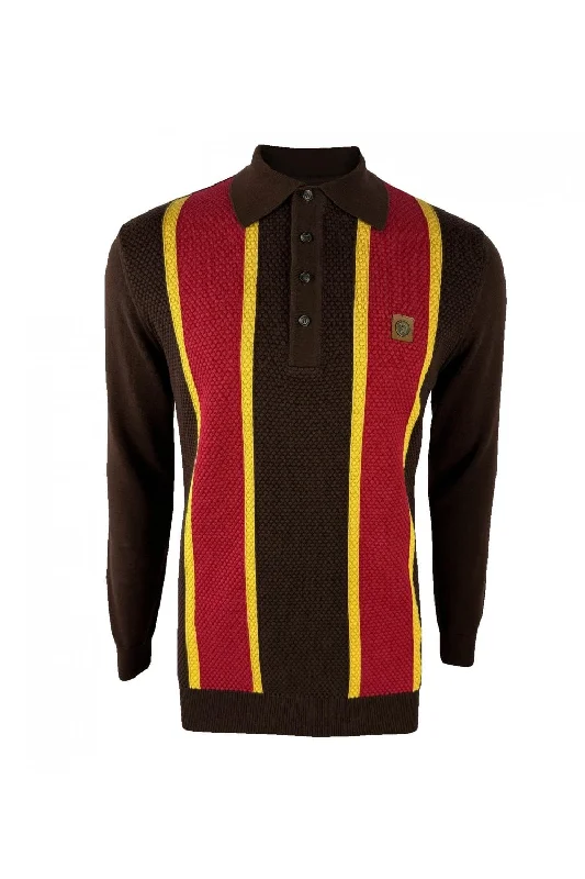 Men's reversible polo shirts with two different looksTrojan Records Men's TR8918 LS Textured Stripe Panel Polo Shirt Chocolate Brown Men's reversible polo shirts with two different looksTrojan Records Men's TR8918 LS Textured Stripe Panel Polo Shirt Chocolate Brown