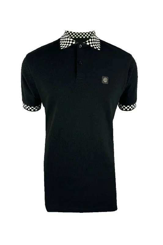 Men's plus size golf polo shirts in moisture wicking fabricTrojan Records Men's TR8929 SS Chequerboard Trim Polo Shirt Black