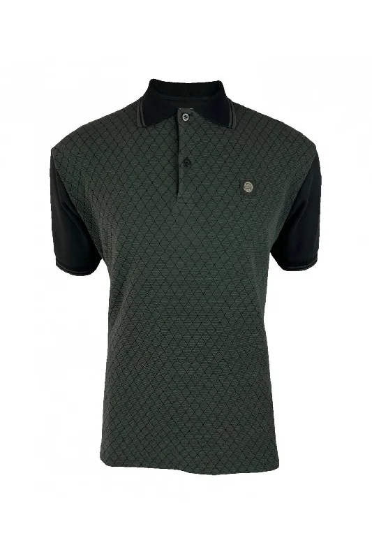 Men's two - tone stripe polo shirts with a preppy styleTrojan Records Men's TR8930 SS Ottoman Rib Panel Polo Shirt Black
