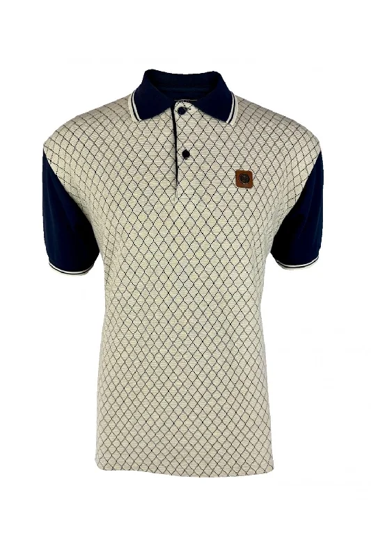 Men's vintage - inspired retro polo shirts with unique patternsTrojan Records Men's TR8930 SS Ottoman Rib Panel Polo Shirt Navy Blue
