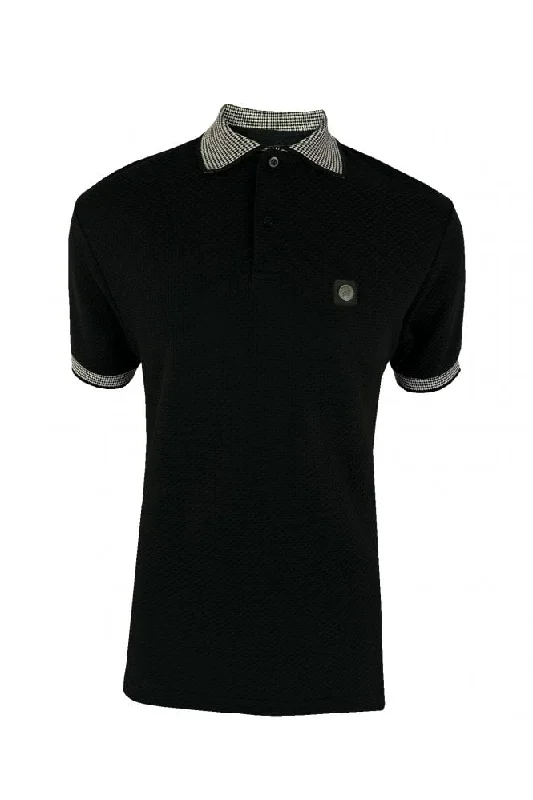 Men's quick - dry polo shirts for water sports activitiesTrojan Records Men's TR8931 SS Jacquard Collar Textured Polo Shirt Black