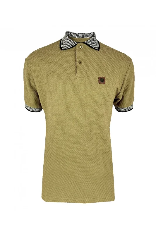 Men's slim fit short sleeve polo shirts with contrast collarsTrojan Records Men's TR8931 SS Jacquard Collar Textured Polo Shirt Camel Men's slim fit short sleeve polo shirts with contrast collarsTrojan Records Men's TR8931 SS Jacquard Collar Textured Polo Shirt Camel