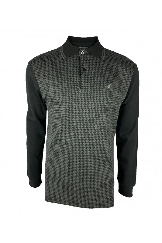 Men's UV - protected polo shirts for outdoor gardeningTrojan Records Men's TR8935 LS Houndstooth Panel Polo Shirt Black Men's UV - protected polo shirts for outdoor gardeningTrojan Records Men's TR8935 LS Houndstooth Panel Polo Shirt Black
