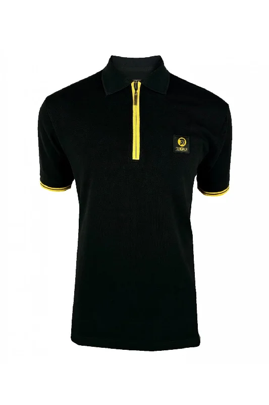 Men's jacquard woven polo shirts with intricate designsTrojan Records Men's TR8938 SS Plain Zip Polo Shirt Black