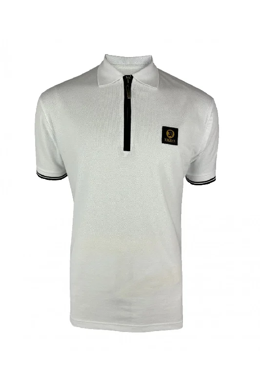 Men's ribbed cuffs and hem polo shirts for a textured lookTrojan Records Men's TR8938 SS Plain Zip Polo Shirt White