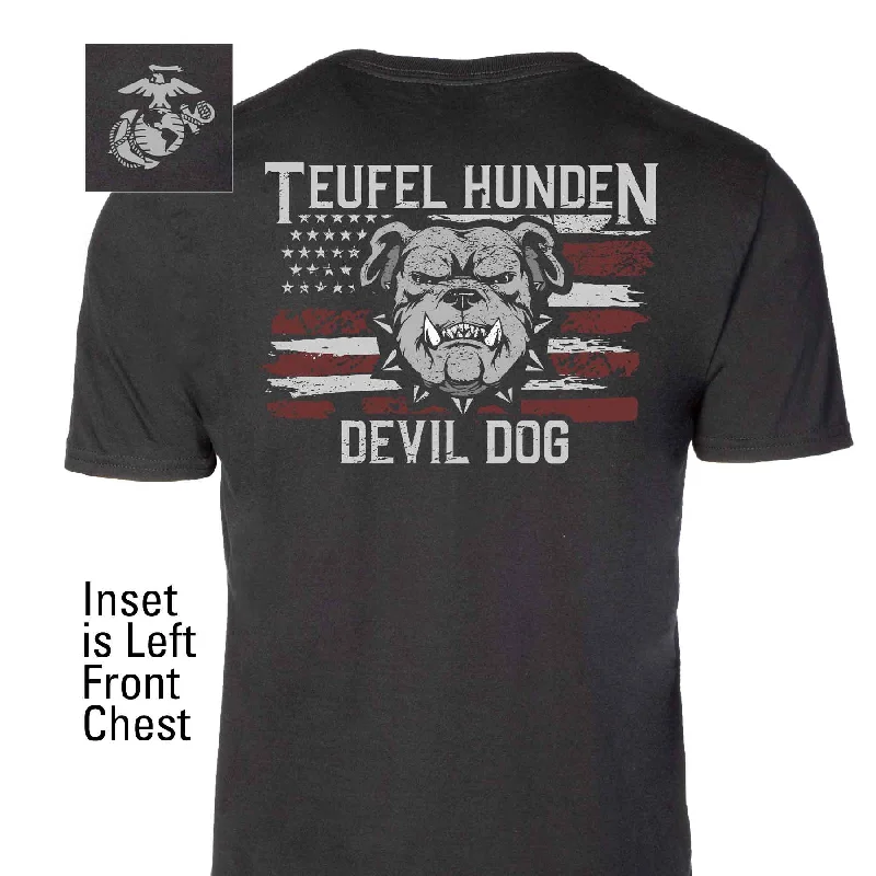 Men's v - neck muscle t - shirts for a body - building aestheticUSMC Teufel Hunden T-shirt