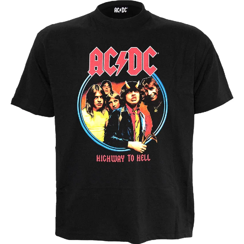 Men's v - neck muscle t - shirts for a body - building aestheticAC/DC - HIGHWAY TO HELL - Front Print T-Shirt Black