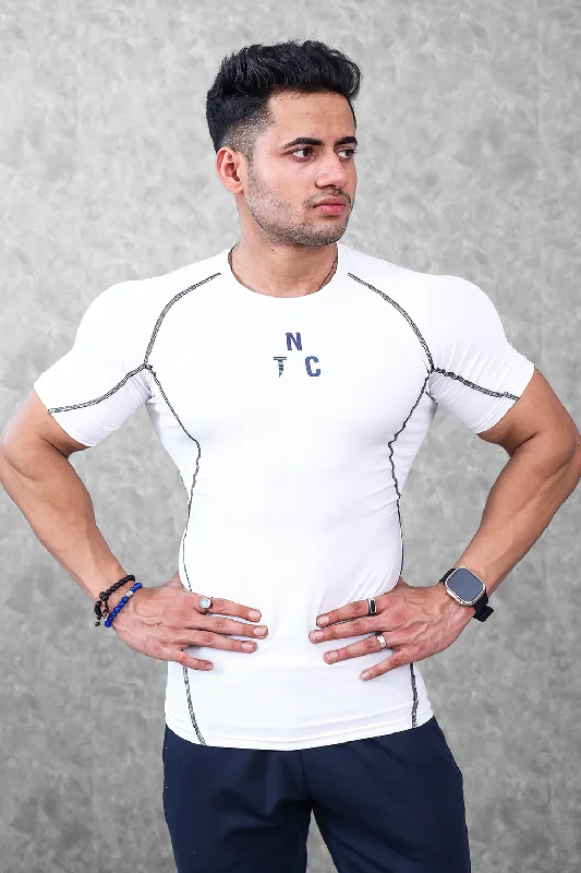 Men's button - front t - shirts with a unique artistic printCritical Compression T-shirt- White