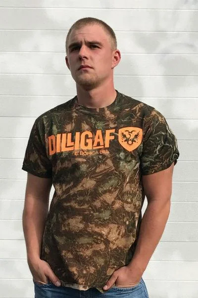 Men's organic cotton crew - neck t - shirts for everyday comfortDilligaf Camo Orange Classic Tee
