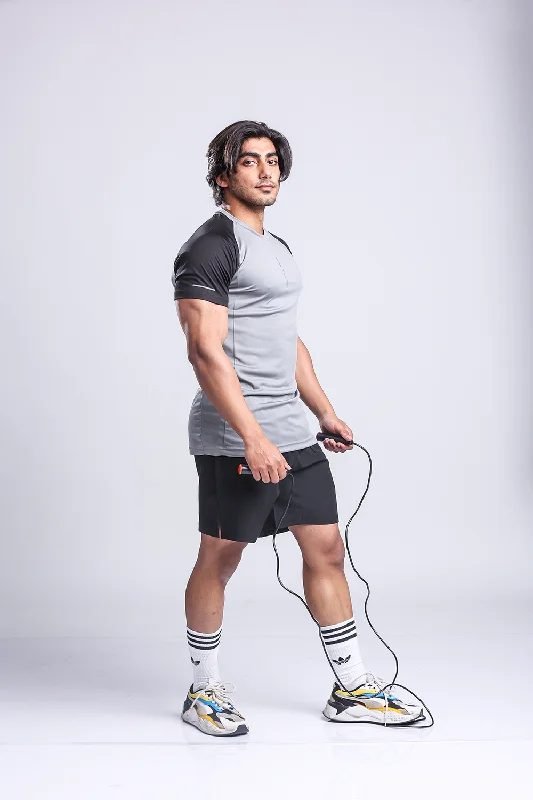 Men's organic cotton crew - neck t - shirts for everyday comfortActive Two-tone T-shirt + Shorts set- Grey/Black & Black Men's organic cotton crew - neck t - shirts for everyday comfortActive Two-tone T-shirt + Shorts set- Grey/Black & Black