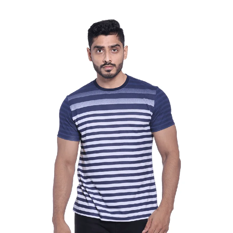 Men's short - sleeve linen t - shirts for summer beach outingsCrew Neck Striped Half Sleeve T-Shirt - NAVY Men's short - sleeve linen t - shirts for summer beach outingsCrew Neck Striped Half Sleeve T-Shirt - NAVY
