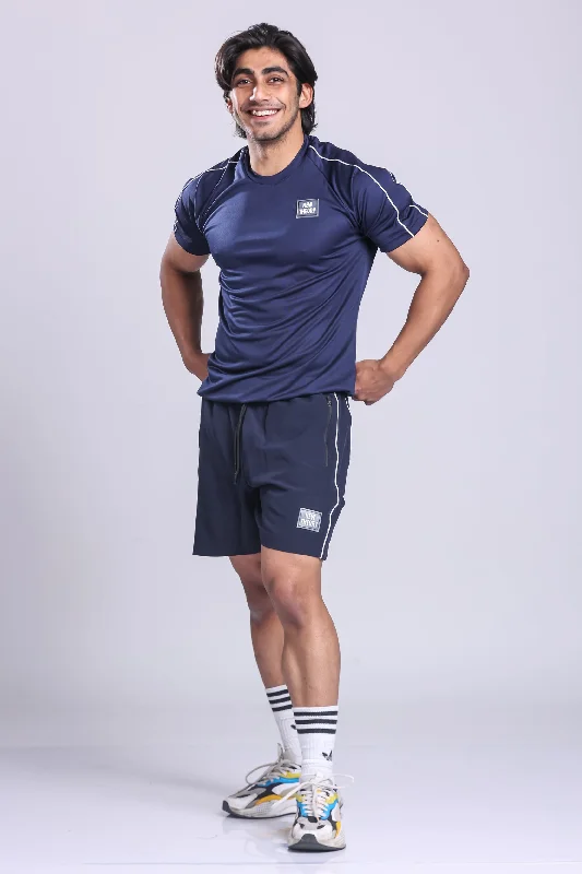 Men's button - front t - shirts with a unique artistic printEssential Performance T-shirt & Shorts Set- Navy