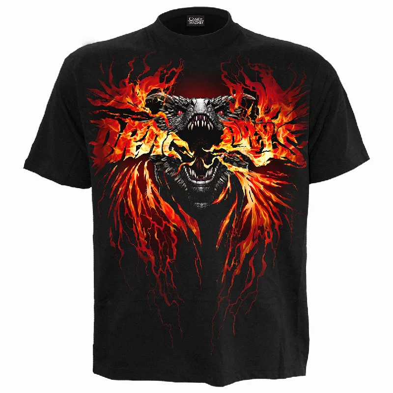 Men's long - sleeve henley t - shirts with button - down placketsGOT - FIRE AND BLOOD - T-Shirt Black Men's long - sleeve henley t - shirts with button - down placketsGOT - FIRE AND BLOOD - T-Shirt Black