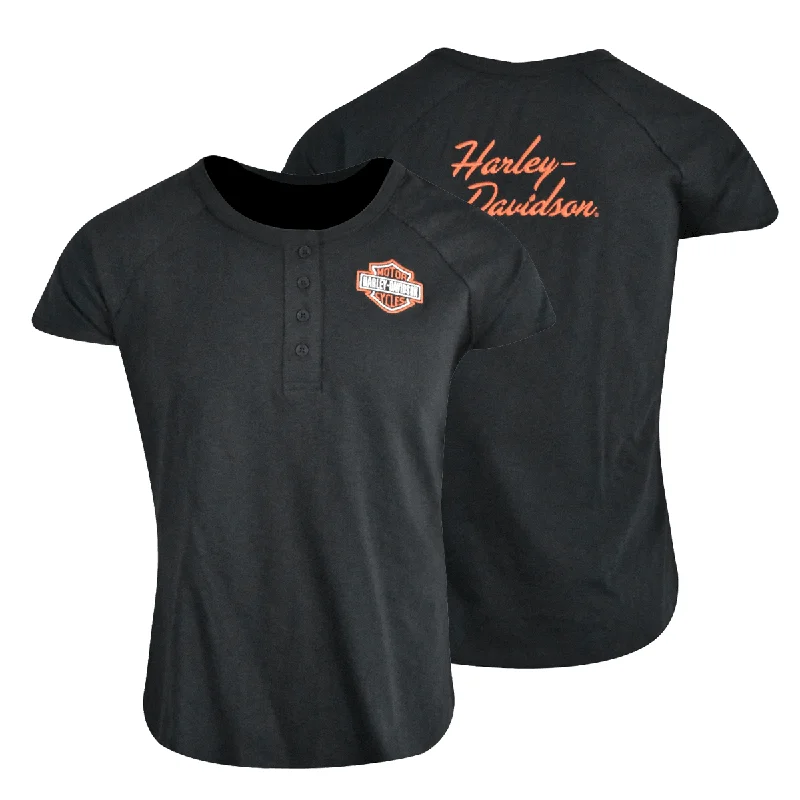 Men's printed Hawaiian t - shirts for tropical vacationsHD Branded Women's T-Shirt Black 4 Button Henley (S24)