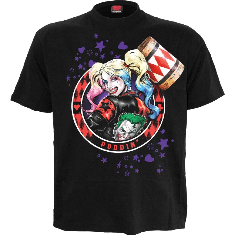 Men's plus - size pocket t - shirts with a classic lookHARLEY QUINN - PUDDIN' - Front Print T-Shirt Black Men's plus - size pocket t - shirts with a classic lookHARLEY QUINN - PUDDIN' - Front Print T-Shirt Black