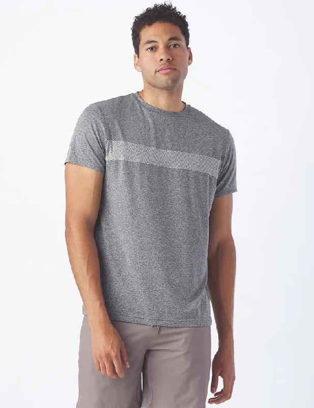 Men's slim - fit graphic t - shirts with vintage rock band printsIonian Short Sleeve: Charcoal Heather and White Stripe