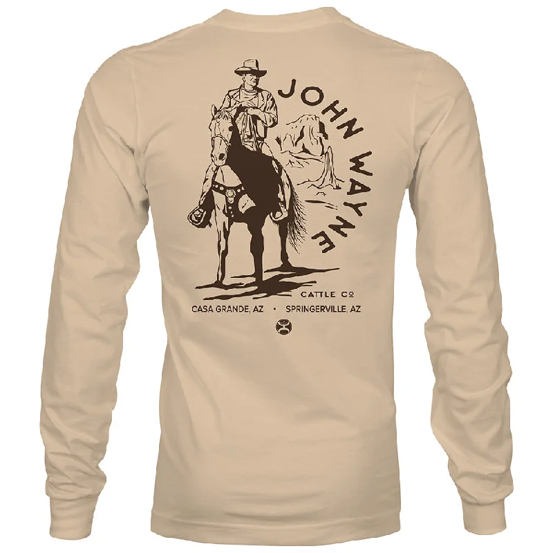Men's moisture - wicking athletic t - shirts for intense workouts"John Wayne" Long Sleeve T-shirt Tan w/Horse Logo Men's moisture - wicking athletic t - shirts for intense workouts"John Wayne" Long Sleeve T-shirt Tan w/Horse Logo