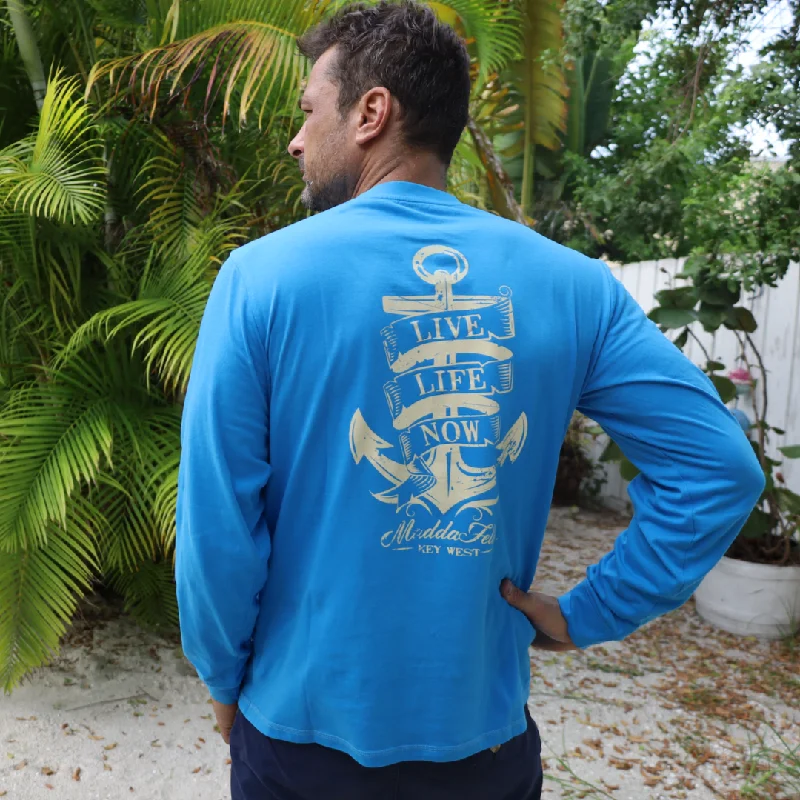 Men's button - front t - shirts with a unique artistic printLong Sleeve Graphic Tee - Live Life Now