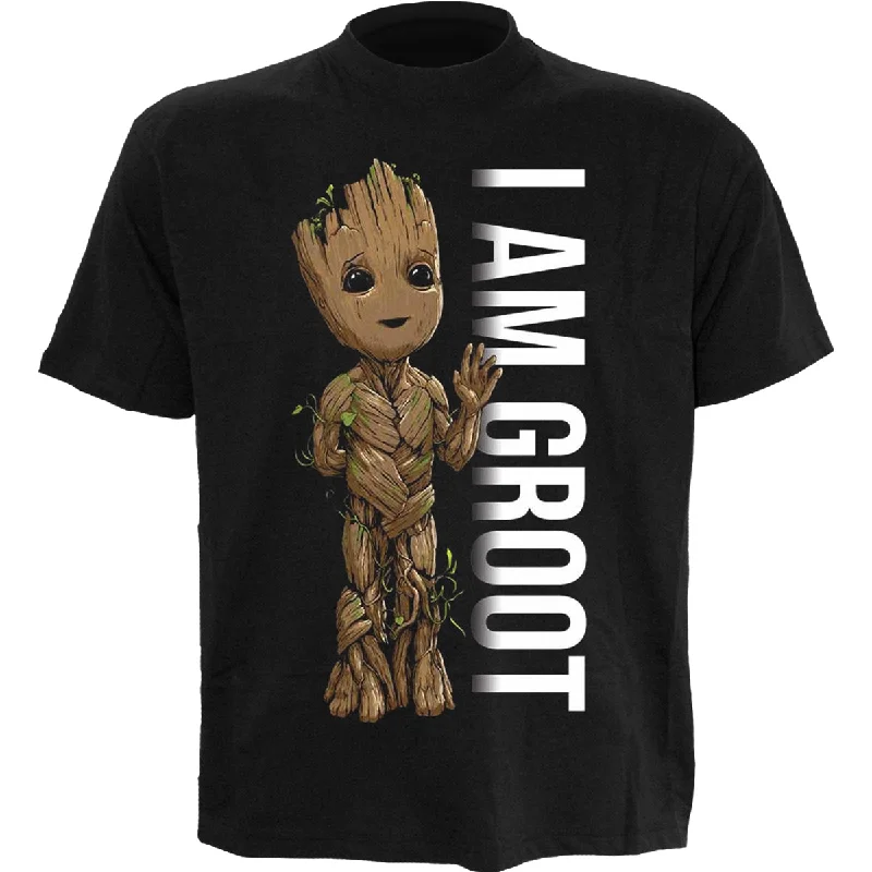 Men's distressed denim - look t - shirts with a rugged appealMARVEL I AM GROOT - BADGE - Front Print T-Shirt Black