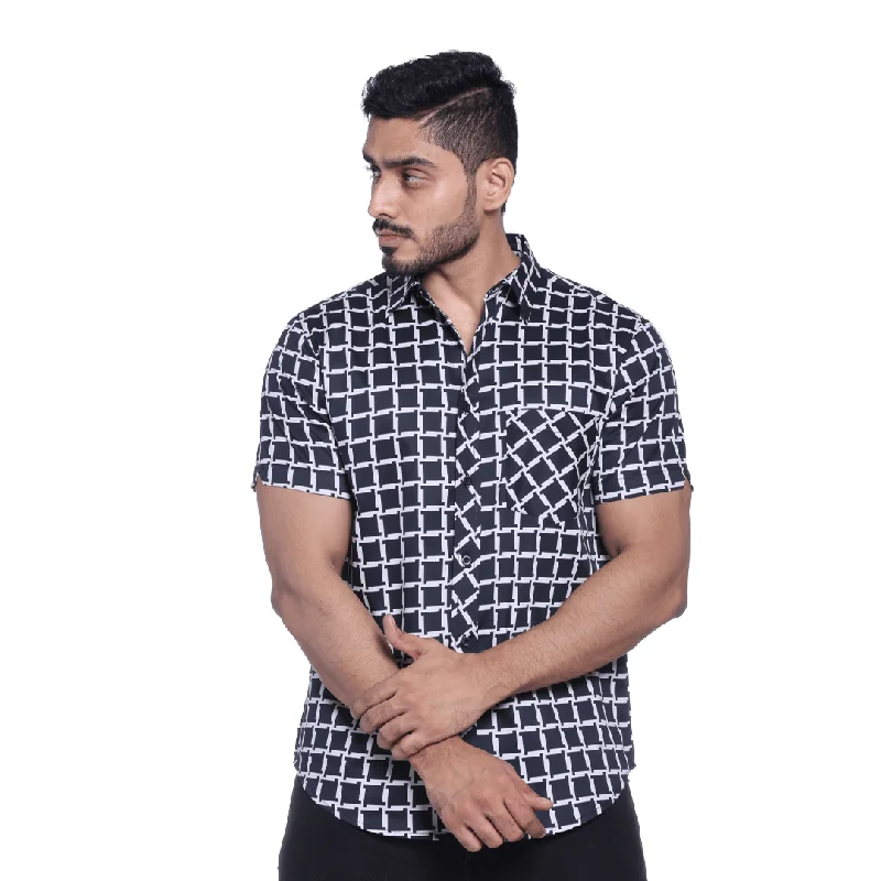 Men's distressed denim - look t - shirts with a rugged appealMEN’S PRINTED HALF SLEEVE COTTON SHIRT - BLACK Men's distressed denim - look t - shirts with a rugged appealMEN’S PRINTED HALF SLEEVE COTTON SHIRT - BLACK