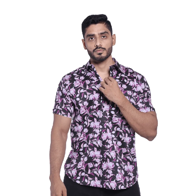 Men's long - sleeve henley t - shirts with button - down placketsMEN’S PRINTED HALF SLEEVE COTTON SHIRT - BLACK Men's long - sleeve henley t - shirts with button - down placketsMEN’S PRINTED HALF SLEEVE COTTON SHIRT - BLACK