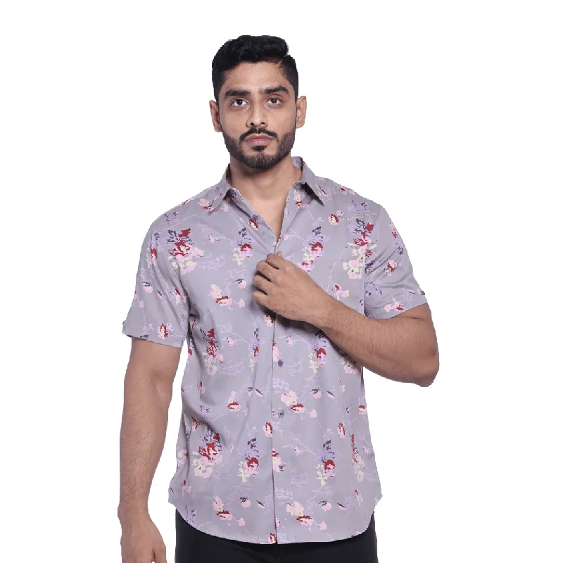 Men's smart - casual checkered t - shirts for semi - formal occasionsMEN’S PRINTED HALF SLEEVE COTTON SHIRT - GREY Men's smart - casual checkered t - shirts for semi - formal occasionsMEN’S PRINTED HALF SLEEVE COTTON SHIRT - GREY