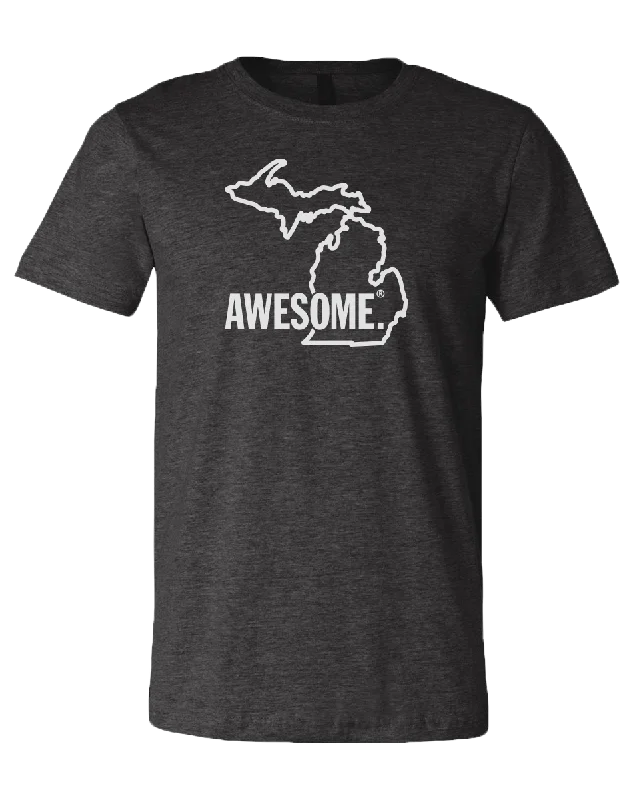 Men's distressed denim - look t - shirts with a rugged appealMichigan Awesome State Outline Unisex T-Shirt Men's distressed denim - look t - shirts with a rugged appealMichigan Awesome State Outline Unisex T-Shirt
