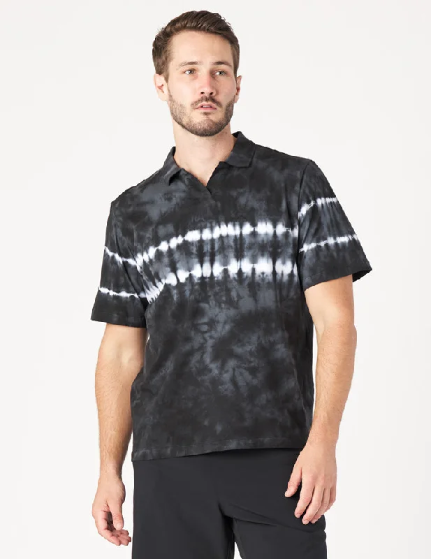 Men's lightweight performance t - shirts for running marathonsOwen Polo: Black Tie-Dye Stripe