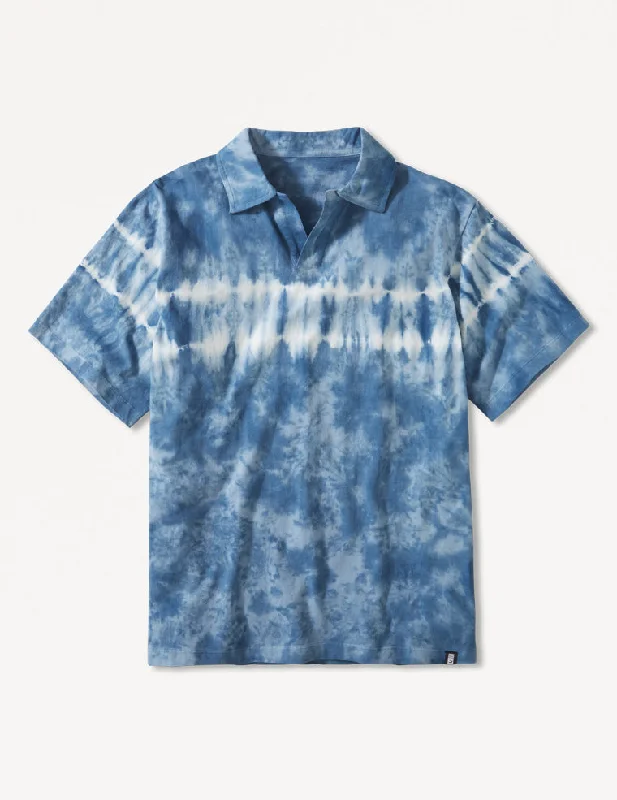 Men's short - sleeve linen t - shirts for summer beach outingsOwen Polo: Denim Blue Tie-Dye Stripe
