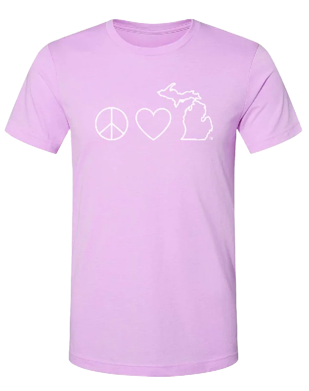 Men's v - neck muscle t - shirts for a body - building aestheticPeace Love Michigan Unisex T-Shirt