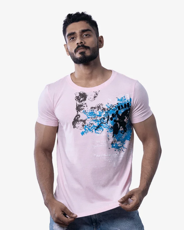Men's ribbed t - shirts with a textured finish for added styleCrew Neck Printed Half Sleeve T-Shirts.