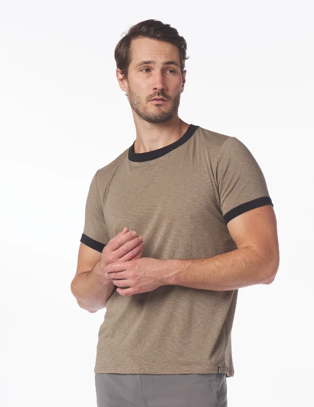 Men's mock - neck t - shirts with a modern and sleek styleRinger Tee: Mocha